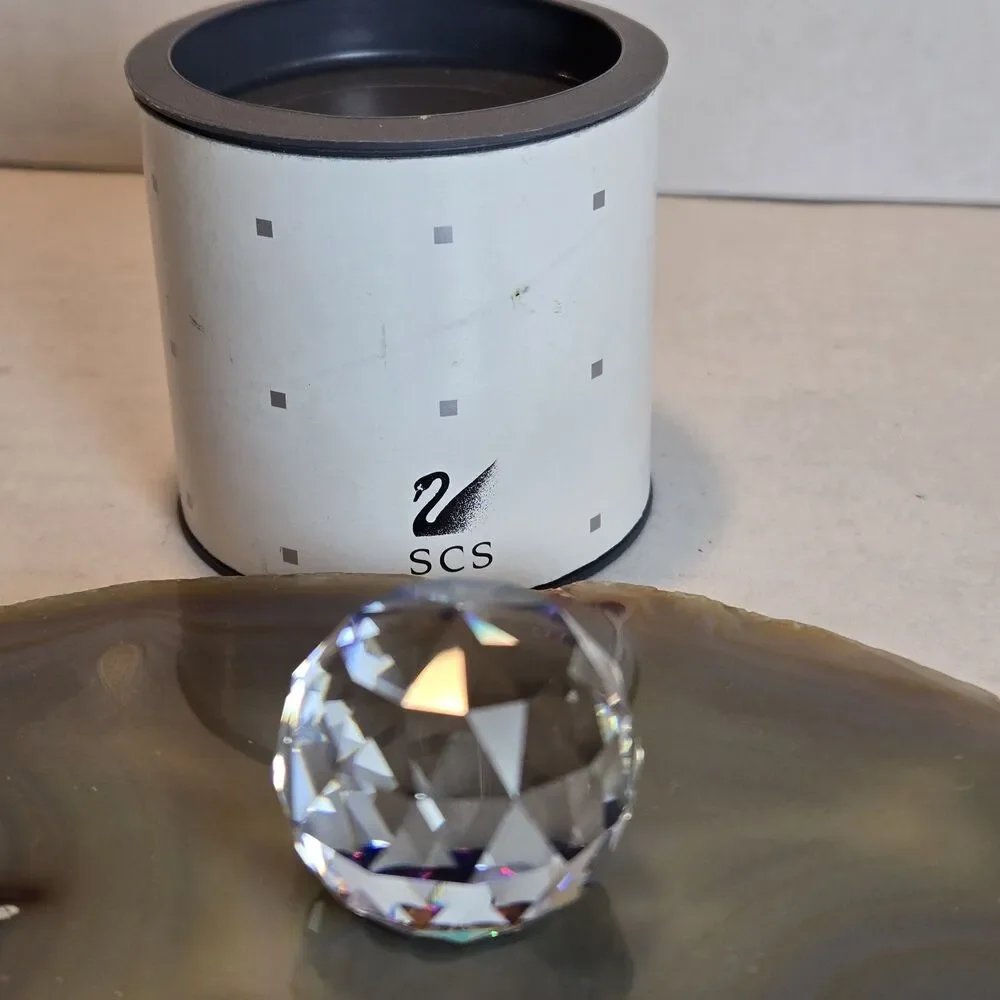 Swarovski Crystal Society SCS Black Swan Logo Faceted Crystal Ball Paperweight